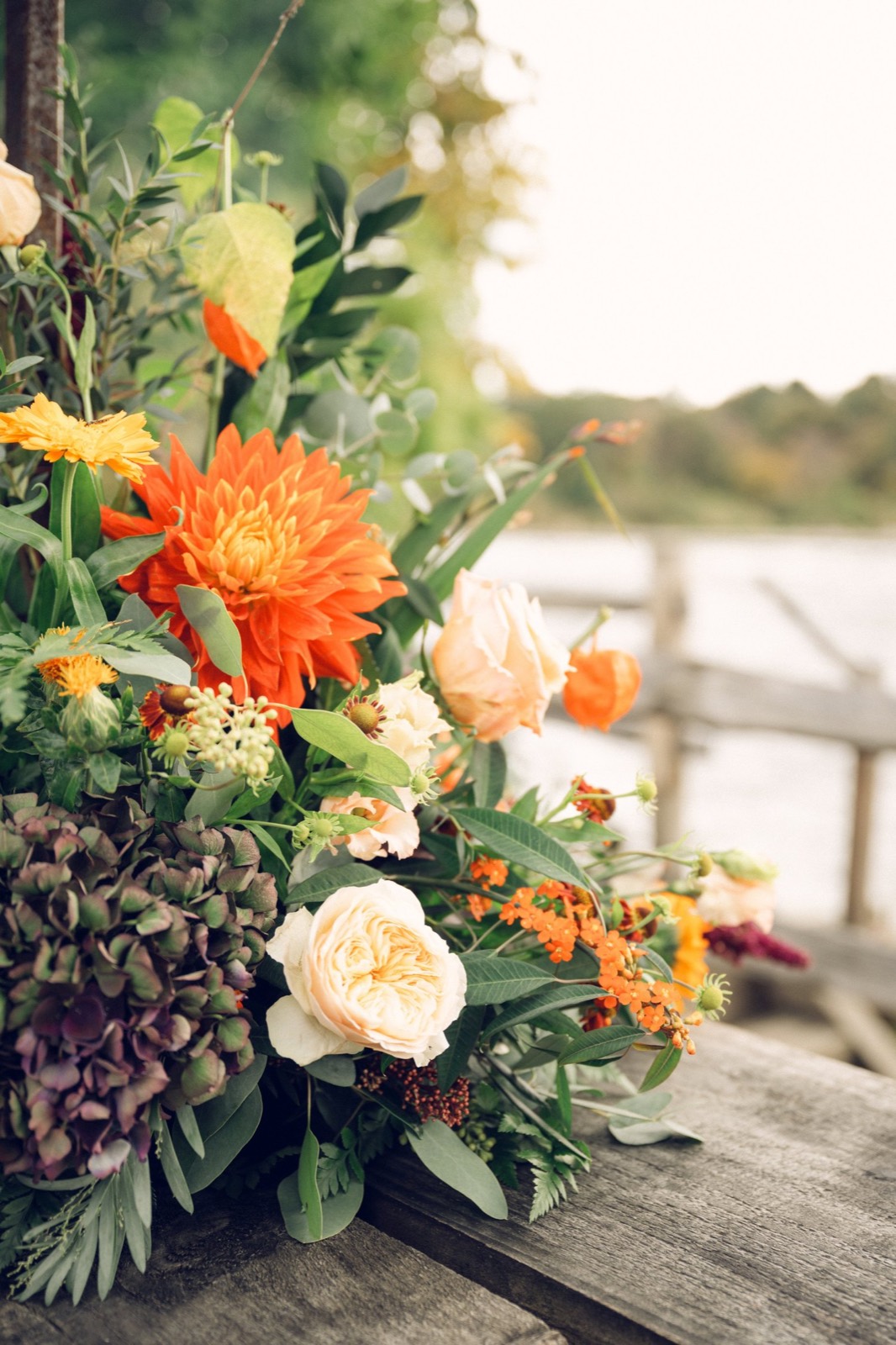 Autumn wedding flowers in orange and cream